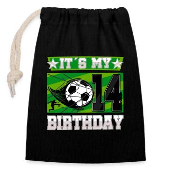 14th birthday Boy Soccer 14 Years Old Gifts - Closable cotton gift bag (14x20cm) - black - Front