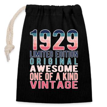 Limited Edition seit 1929 Geburtstag Vintage 1929 - Verschließbarer Geschenkbeutel aus Baumwolle (14x20cm) - Schwarz - Vorne