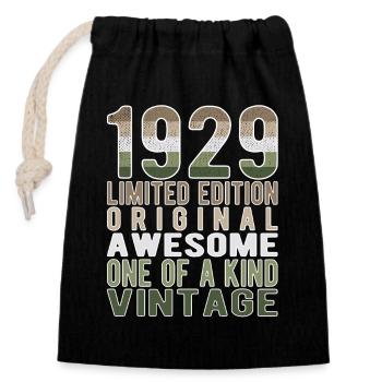 Limited Edition seit 1929 Geburtstag Vintage 1929 - Verschließbarer Geschenkbeutel aus Baumwolle (14x20cm) - Schwarz - Vorne