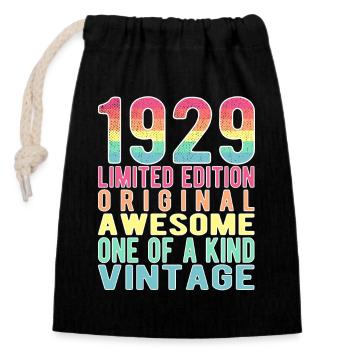 Limited Edition seit 1929 Geburtstag Vintage 1929 - Verschließbarer Geschenkbeutel aus Baumwolle (14x20cm) - Schwarz - Vorne