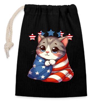 Tous les chats américains Fête de l'Indépendance Cat America - Sac cadeau en coton avec cordon (14 x 20 cm) - noir - Devant