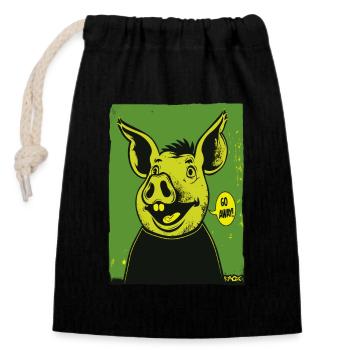 Un cochon de dessin animé vert dit : « Sortez ! » - Sac cadeau en coton avec cordon (14 x 20 cm) - noir - Devant