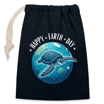 Happy Earth Day Wasserschildkröte Weltkugel Ozean - Verschließbarer Geschenkbeutel aus Baumwolle (14x20cm) - Navy - Vorne
