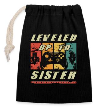 Leveled Up To Sister New Big Sister Gift Idea - Verschließbarer Geschenkbeutel aus Baumwolle (14x20cm) - Schwarz - Vorne
