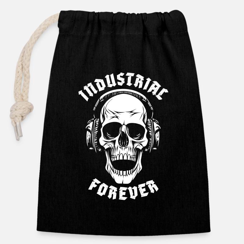 INDUSTRIAL FOREVER - Closable cotton gift bag (14x20cm) - black