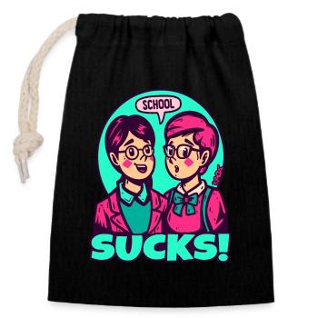 Young teachers and pupils: School is annoying - Closable cotton gift bag (14x20cm) - black - Front