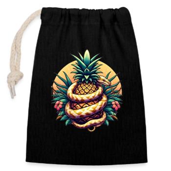 Python around pineapple - Closable cotton gift bag (14x20cm) - black - Front
