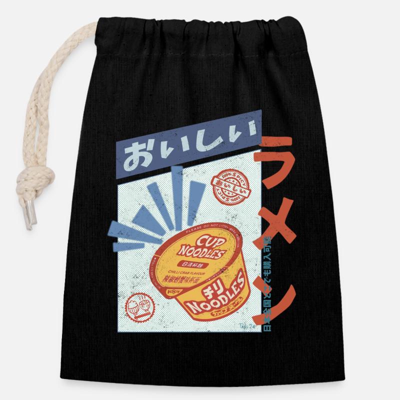 Retro Oishi Ramen - Spicy Noodles in a cup - Verschließbarer Geschenkbeutel aus Baumwolle (14x20cm) - Schwarz