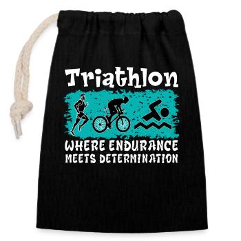 Triathlon. Perseverance, Determination, Sport, Nice - Closable cotton gift bag (14x20cm) - black - Front