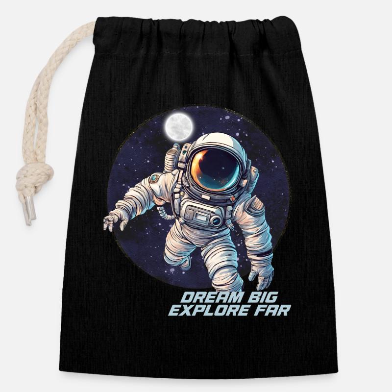Explorez l'Univers Voyagez avec notre Astronaute! - Sac cadeau en coton avec cordon (14 x 20 cm) - noir