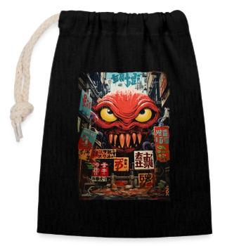 Japanese Asian Kaiju Alien Street Monster - Closable cotton gift bag (14x20cm) - black - Front