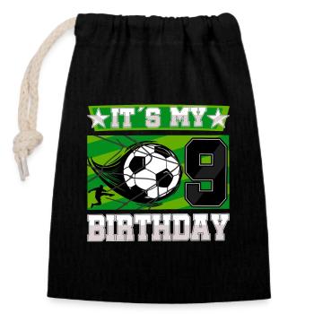 9th birthday Boy Soccer 9 Years Old Gifts - Closable cotton gift bag (14x20cm) - black - Front
