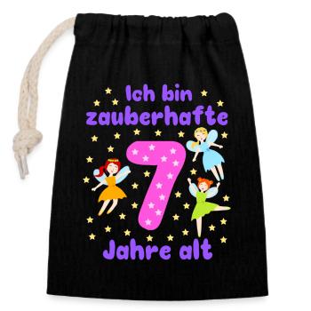 7. Geburtstag Feen Magie Fantasie Mädchen 7 Jahre - Verschließbarer Geschenkbeutel aus Baumwolle (14x20cm) - Schwarz - Vorne