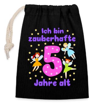 5e anniversaire fées magie fantaisie fille 5 ans - Sac cadeau en coton avec cordon (14 x 20 cm) - noir - Devant