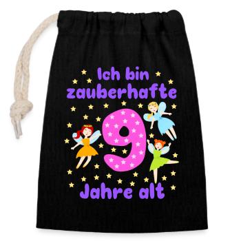 9. Geburtstag Feen Magie Fantasie Mädchen 9 Jahre - Verschließbarer Geschenkbeutel aus Baumwolle (14x20cm) - Schwarz - Vorne