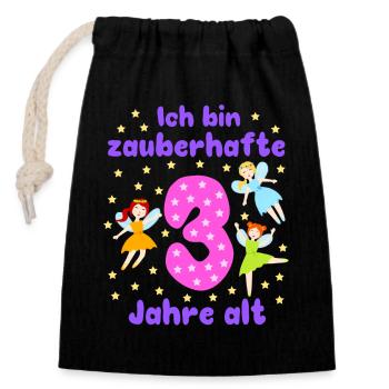 3ème anniversaire fées magie fantaisie fille 3 ans - Sac cadeau en coton avec cordon (14 x 20 cm) - noir - Devant