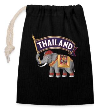 Stolzer Elefant aus Thailand - Verschließbarer Geschenkbeutel aus Baumwolle (14x20cm) - Schwarz - Vorne