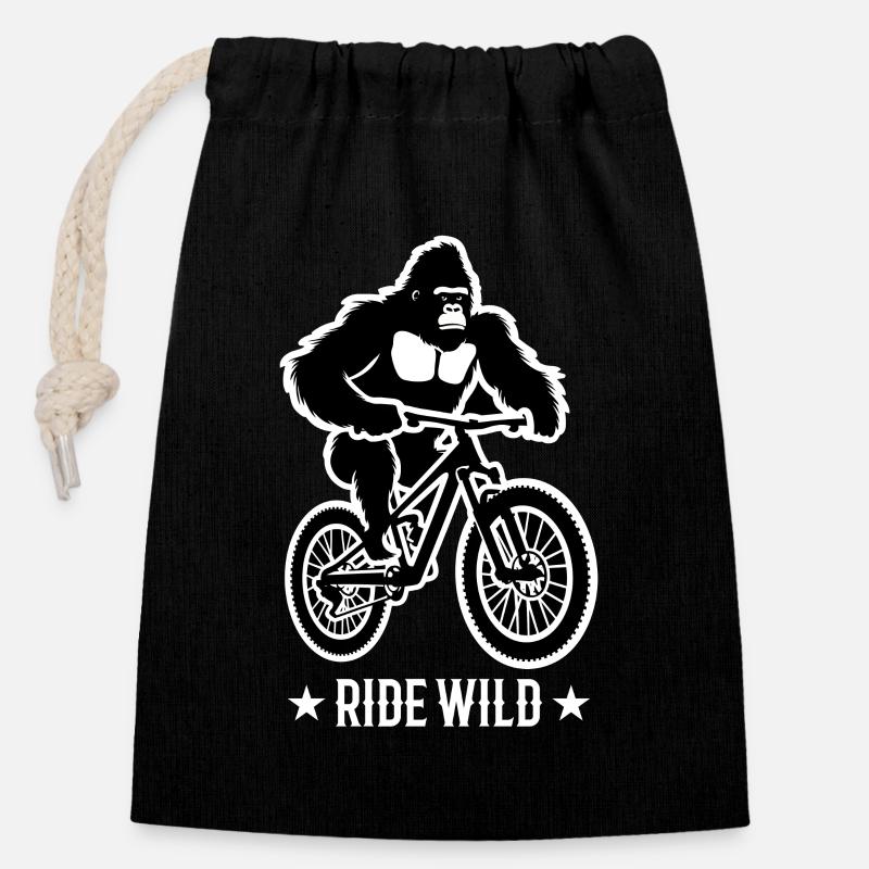 Gorilla Biker Mountainbiker E-Biker Lustige Tiere - Verschließbarer Geschenkbeutel aus Baumwolle (14x20cm) - Schwarz