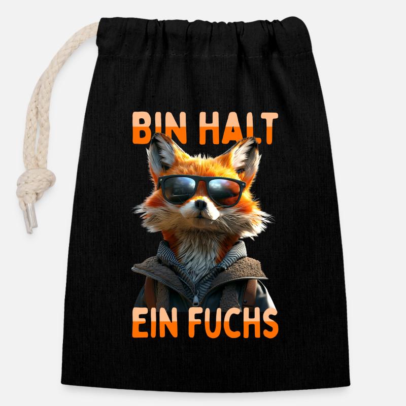Fuchs Spruch Bin Halt Ein Fuchs Schlaue Füchse - Verschließbarer Geschenkbeutel aus Baumwolle (14x20cm) - Schwarz