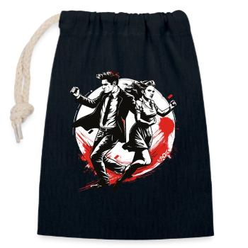 Un couple s’évade et danse - Sac cadeau en coton avec cordon (14 x 20 cm) - bleu marine - Devant