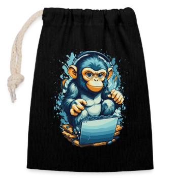 Clever Gaming Monkey - Verschließbarer Geschenkbeutel aus Baumwolle (14x20cm) - Schwarz - Vorne