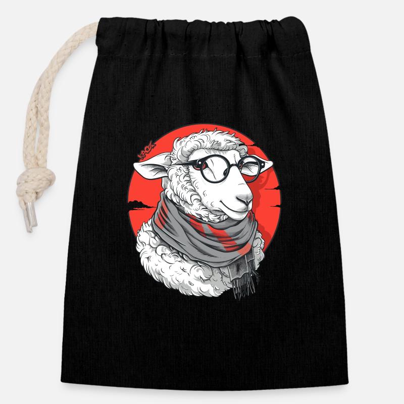 Le mouton rusé - Sac cadeau en coton avec cordon (14 x 20 cm) - noir
