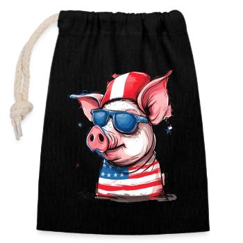 Pigtriotian Patriot : Cochon des États-Unis - Sac cadeau en coton avec cordon (14 x 20 cm) - noir - Devant
