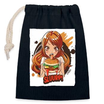 Anime girl loves big burgers - Closable cotton gift bag (14x20cm) - navy - Front