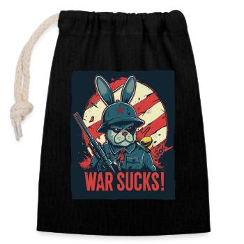 Captain Rabbit Hüpf : La guerre est de la merde - Sac cadeau en coton avec cordon (14 x 20 cm) - noir - Devant