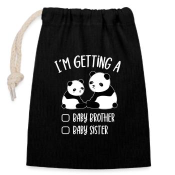 I'm Getting A Baby Brother Baby Sister Panda Gift - Verschließbarer Geschenkbeutel aus Baumwolle (14x20cm) - Schwarz - Vorne
