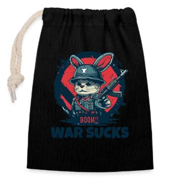 Avertissement du soldat lapin, la guerre est de la merde - Sac cadeau en coton avec cordon (14 x 20 cm) - noir - Devant
