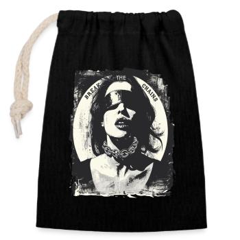 Femme, brise les chaînes - Sac cadeau en coton avec cordon (14 x 20 cm) - noir - Devant