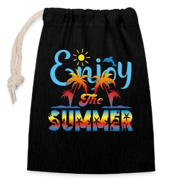 Enjoy the Summer. Travel, Vacation, Fun, Recreation, - Closable cotton gift bag (14x20cm) - black - Front