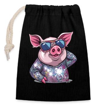 Cochon de danse disco scintillante Diva - Sac cadeau en coton avec cordon (14 x 20 cm) - noir - Devant