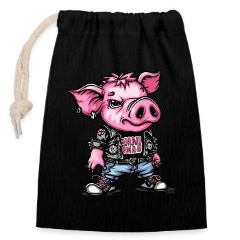The Punk Pig - Closable cotton gift bag (14x20cm) - black - Front