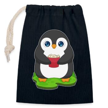 Pinguin Popcorn - Verschließbarer Geschenkbeutel aus Baumwolle (14x20cm) - Navy - Vorne