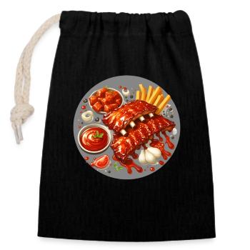 Delicious barbecue spare ribs - Closable cotton gift bag (14x20cm) - black - Front