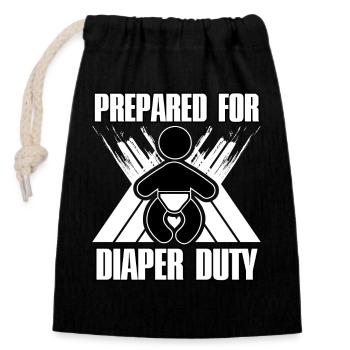 Prepared for diaper duty - Closable cotton gift bag (14x20cm) - black - Front