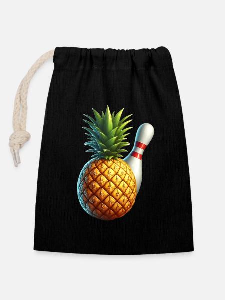 Bowlingkugel und Ananas - Verschließbarer Geschenkbeutel aus Baumwolle (14x20cm) - Schwarz