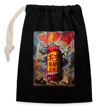 Japanische Straßenkunst: Soda-Dose - Verschließbarer Geschenkbeutel aus Baumwolle (14x20cm) - Schwarz - Vorne