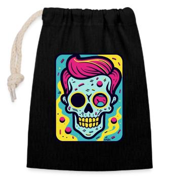 Drôle, Cool Pop Art Crâne Crâne - Sac cadeau en coton avec cordon (14 x 20 cm) - noir - Devant