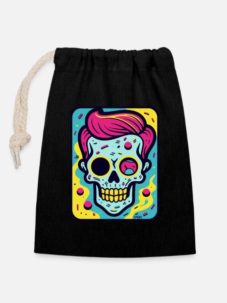 Funny, Cool Pop Art Skull Skull - Closable cotton gift bag (14x20cm) - black