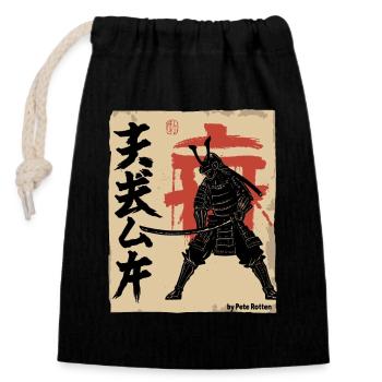 Japan Japanese vintage retro samurai - Closable cotton gift bag (14x20cm) - black - Front