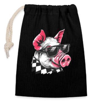 Cool Sunglasses Wearing Pig - Closable cotton gift bag (14x20cm) - black - Front