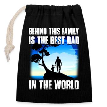Behind this family is the best dad in the world - Closable cotton gift bag (14x20cm) - black - Front