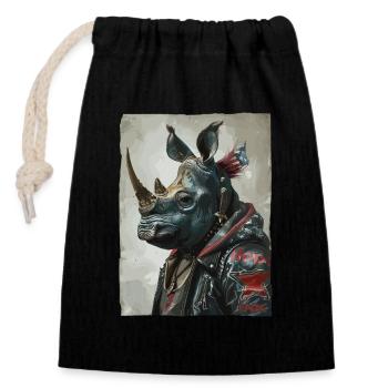 Patriotic Punk Rhinoceros - Closable cotton gift bag (14x20cm) - black - Front
