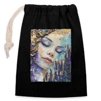 Fille dormant dans la lavande - Sac cadeau en coton avec cordon (14 x 20 cm) - noir - Devant