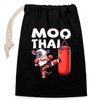 Muay Thai Boxing, Thai Boxing Kickboxen, Moo Thai - Verschließbarer Geschenkbeutel aus Baumwolle (14x20cm) - Schwarz - Vorne