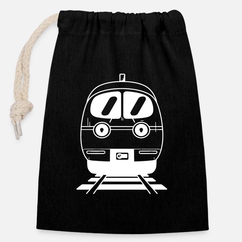 Caricature ferroviaire - Sac cadeau en coton avec cordon (14 x 20 cm) - noir