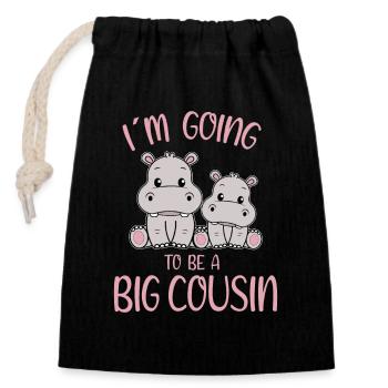 Going To Be A Big Cousin Hippopotamus - Closable cotton gift bag (14x20cm) - black - Front